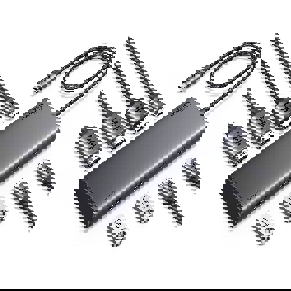 USB-C ჰაბი UGREEN CM639 35625 Revodok 308, HDMI, DP, Type-C, USB-A, PD